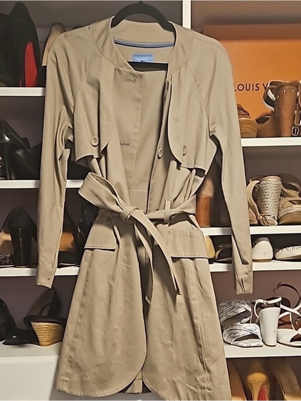 Simply Vera Vera Wang Khaki Trench-Style Coats with Belt and open collar